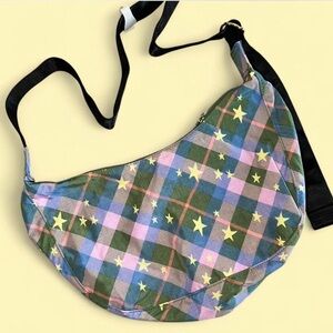 BAGGU Green Star Plaid Medium Crescent
